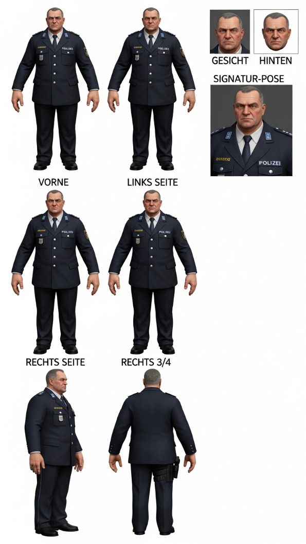 Captain Kalamares, kräftiger Polizist in dunkelblauer Uniform